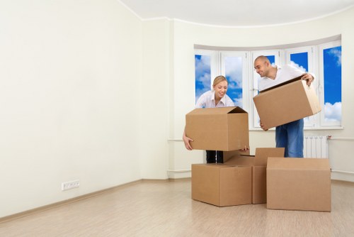 Packed office boxes and specialist items ready for transport